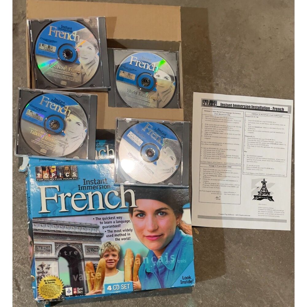 Vintage Instant Immersion French 4 CD-ROM Set CounterTop Software Complete Box